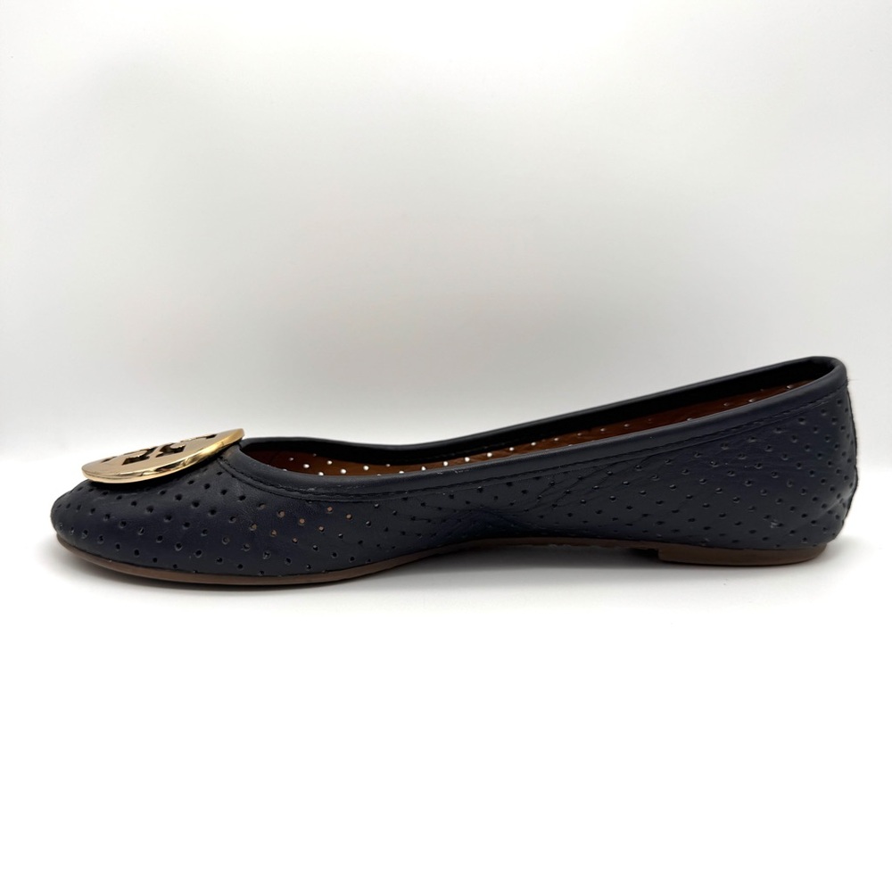 TORY BURCH Reva Perforated Ballet Flat - Navy Blue - Sz 7 - Picture 10 of 12
